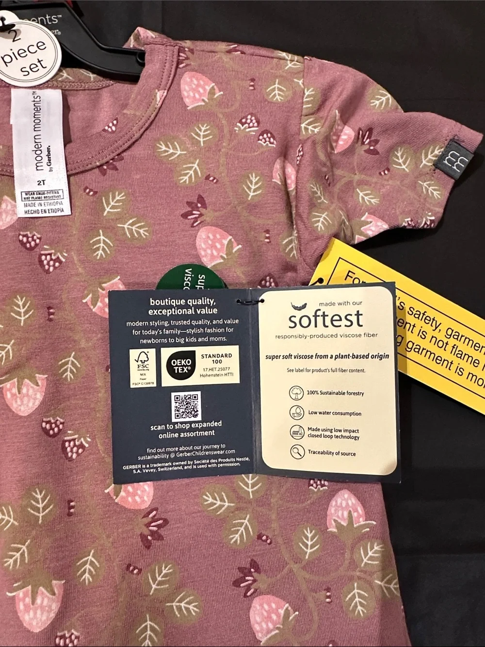 Gerber Modern Moments Mauve Floral Short-Sleeve Pajama Set for Kids